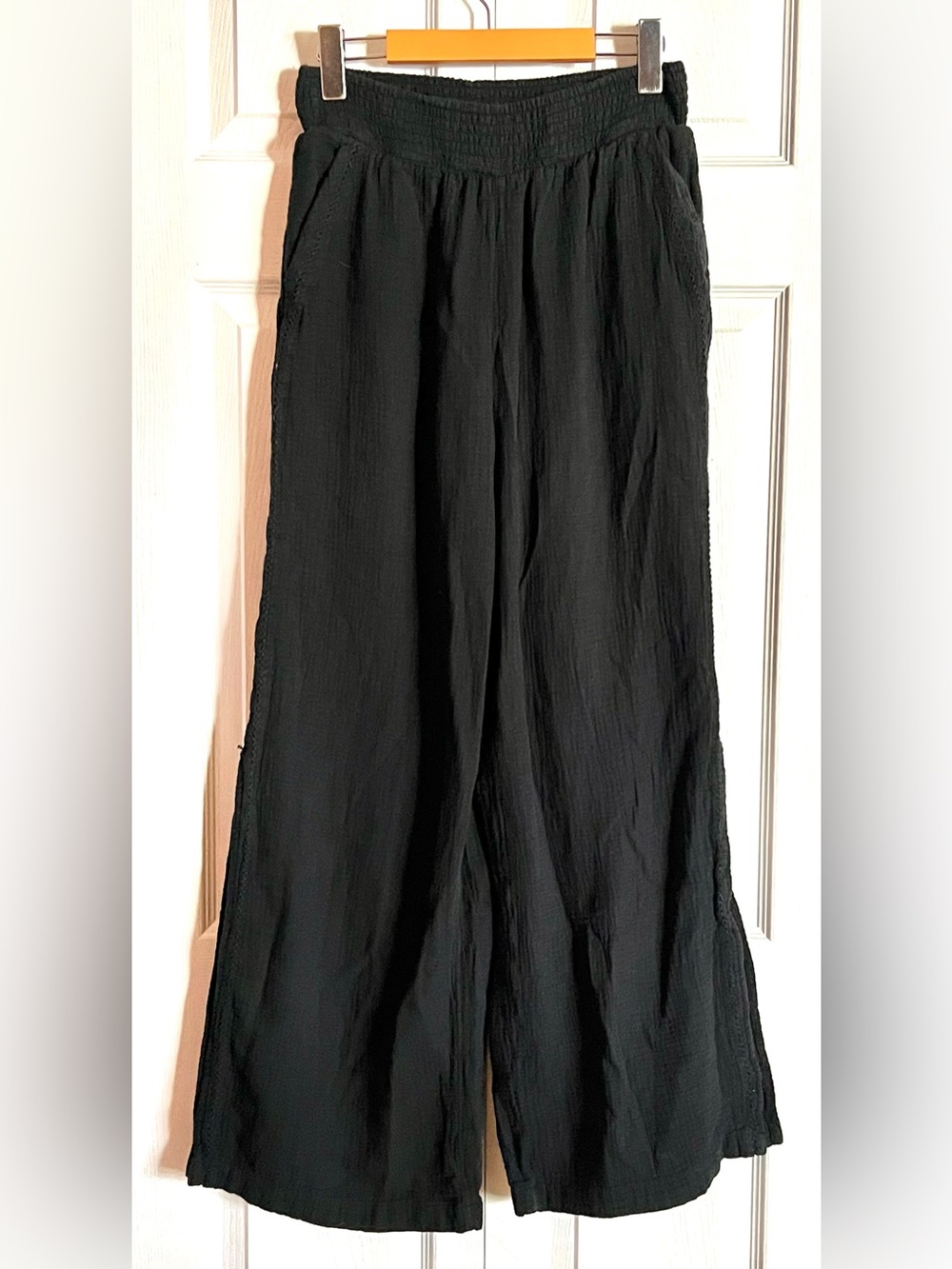 Aerie Cotton Wide Leg Pull On Pants With Side Slit